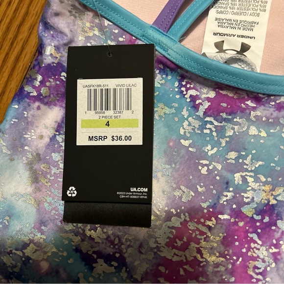 NWT Under Armour Girls 2 Piece Tankini Swimwear Set Vivid Purple Size 4 - Picture 3 of 5